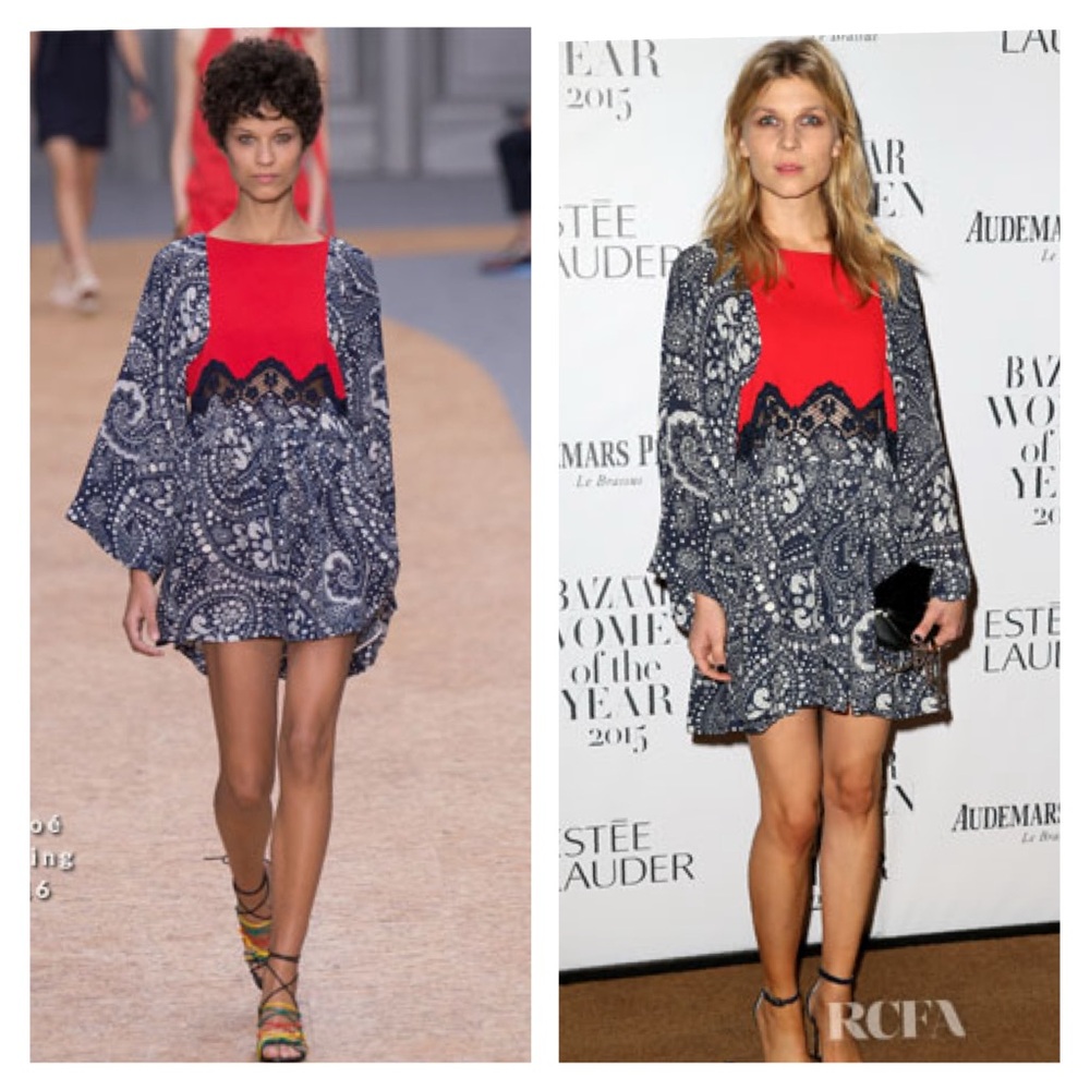 Chloe Runway Mini Dress Navy Red Lace Boho 60s FR 40 US 8 designer archival EUC